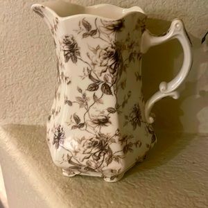 This Beautiful Cream Brown Rambing Rose Ceramic Pitcher